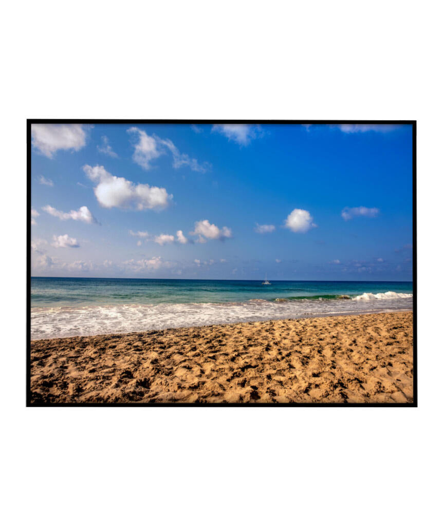 Quadro Decorativo Praia com Areia Marrom e Mar Azul