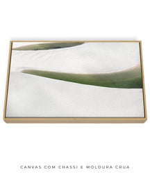 Quadro Decorativo Abstrato e curvas -Tons Branco, Cinza e Verde - Horizontal