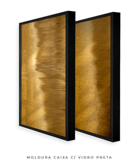 Quadro Decorativo Abstrato e curvas-Tons de dourado-Dupla vertical