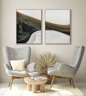 Quadro Decorativo Abstrato e Curvas - Tons Branco, Cinza e Verde-Dupla