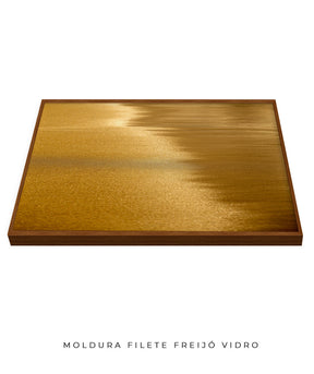 Quadro Decorativo Abstrato e Curvas - Tom Dourado - Horizontal
