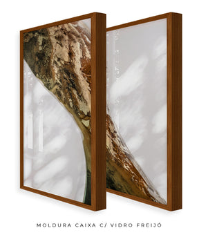 Quadro Decorativo Abstrato e Curvas - Tons Marrom e Branco -Dupla vertical