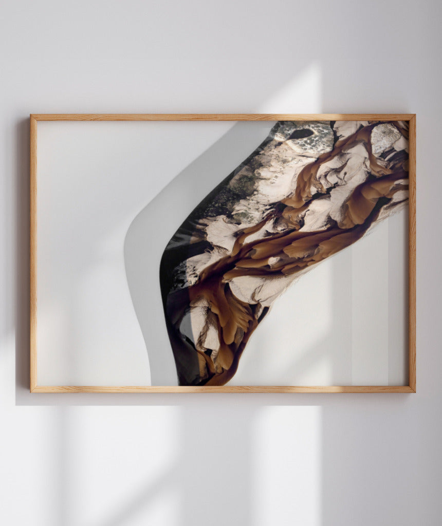 Quadro Decorativo Abstrato e Curvas - Tons de Marron, Cinza e Branco-Horizontal