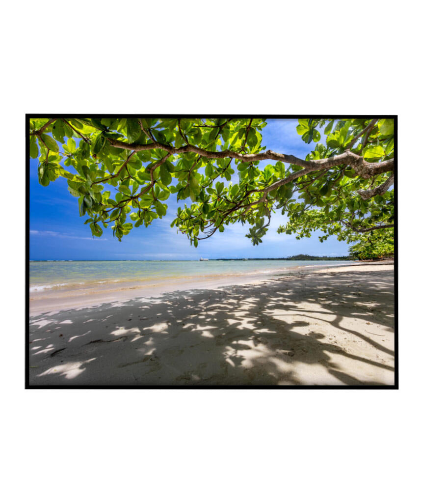 Quadro Decorativo Praia, Mar e Árvore Verde