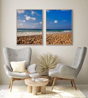 Quadro Decorativo Praia com Areia Marrom e Mar Azul -Dupla