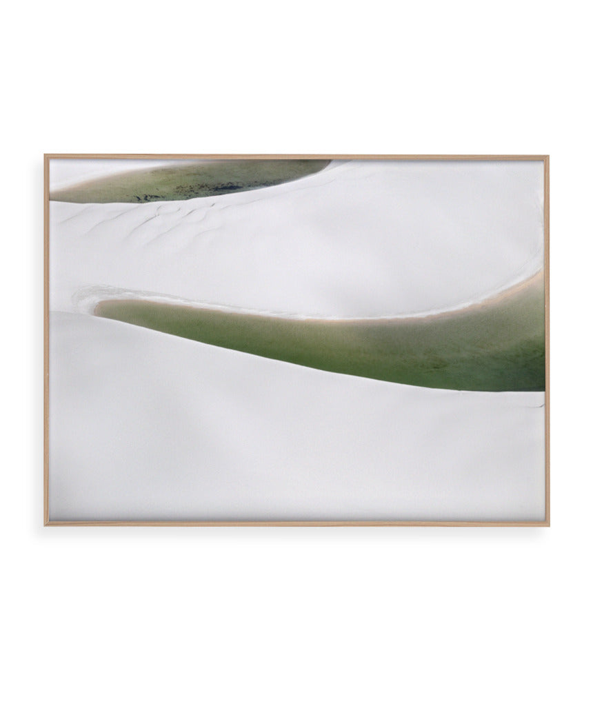 Quadro Decorativo Abstrato e curvas -Tons Branco, Cinza e Verde - Horizontal