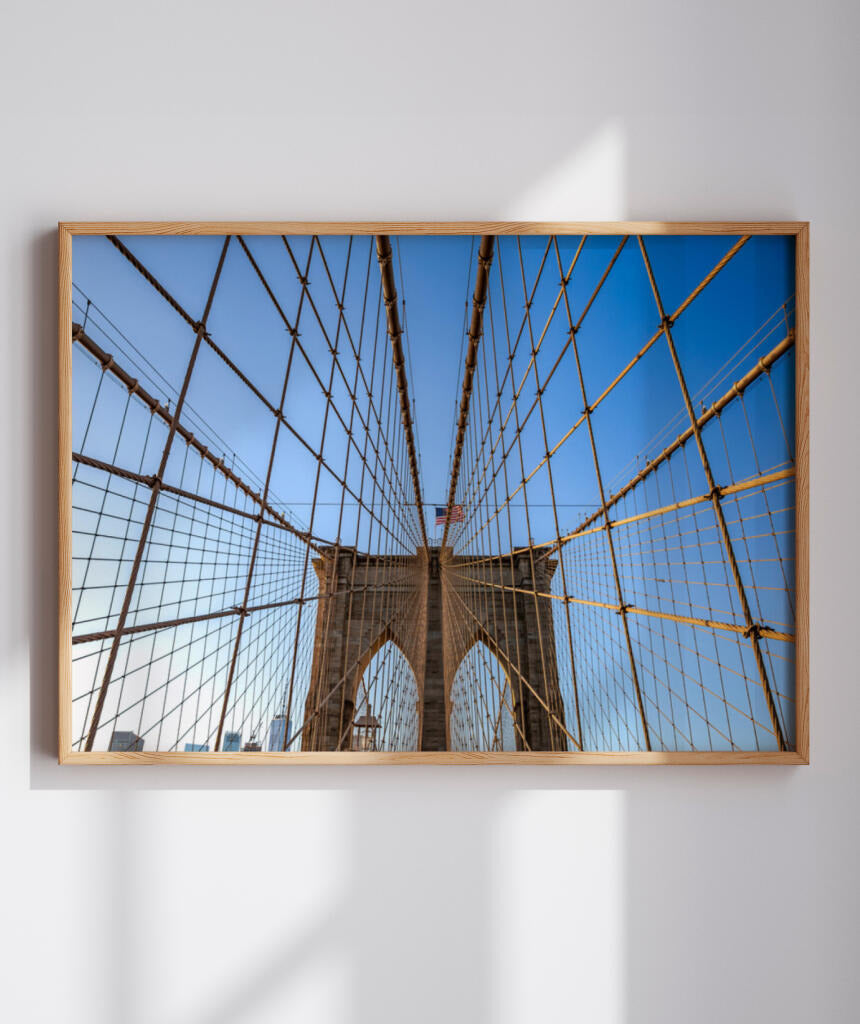 Quadro Decorativo Nova York - Ponte Urbana e Bandeira