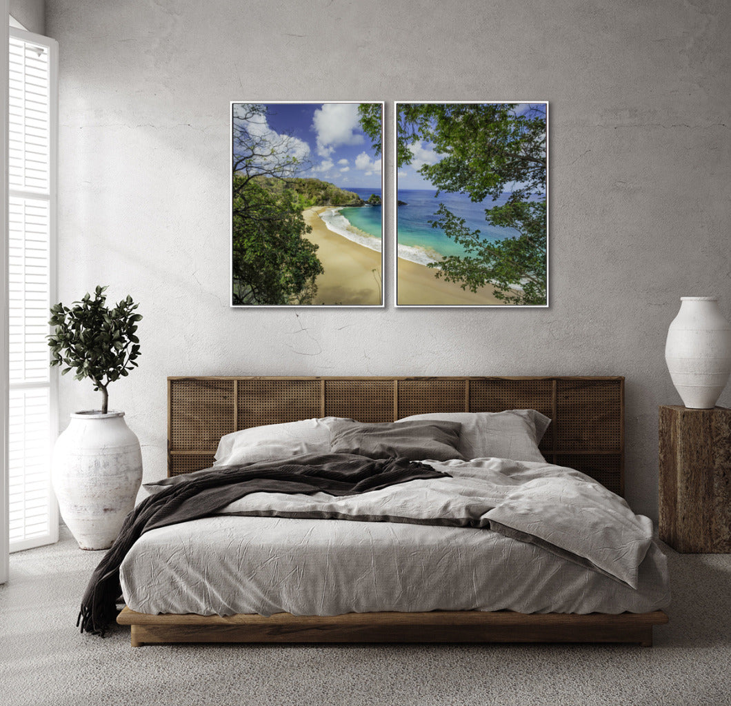 Quadro Decorativo  Praia e mar,galhos verdes - Dupla
