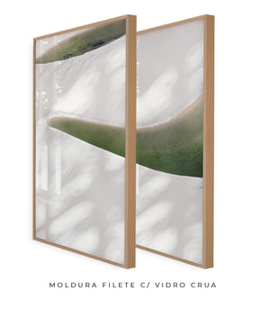 Quadro Decorativo Abstrato e Curvas - Tons Branco, Cinza e Verde-Dupla vertical