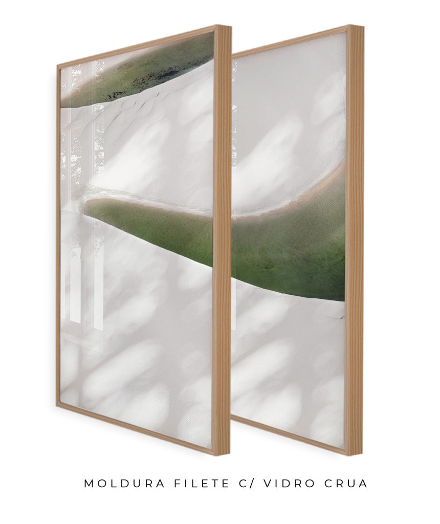 Quadro Decorativo Abstrato e Curvas - Tons Branco, Cinza e Verde-Dupla vertical