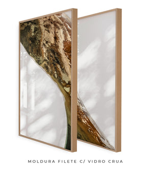 Quadro Decorativo Abstrato e Curvas - Tons Marrom e Branco -Dupla vertical