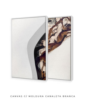 Quadro Decorativo Abstrato e Curvas - Tons Marrom e Branco -Dupla