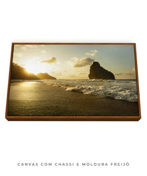 Quadro Decorativo Pôr do Sol, Praia e Rochas