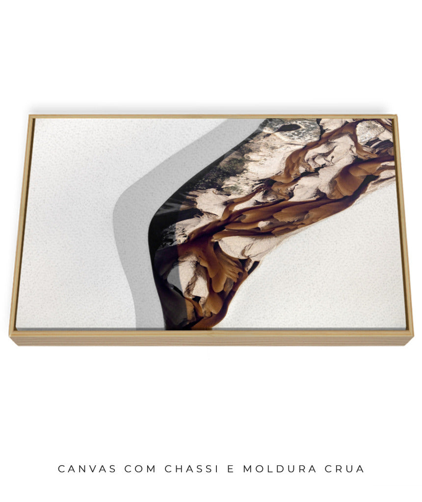 Quadro Decorativo Abstrato e Curvas - Tons de Marron, Cinza e Branco-Horizontal