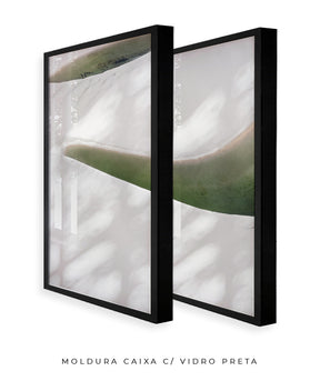 Quadro Decorativo Abstrato e Curvas - Tons Branco, Cinza e Verde-Dupla vertical