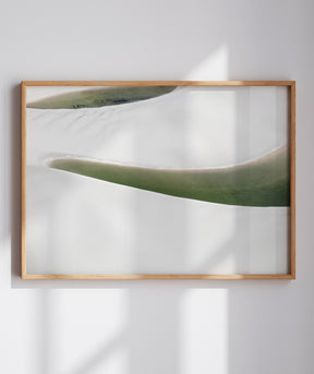 Quadro Decorativo Abstrato e curvas -Tons Branco, Cinza e Verde - Horizontal
