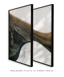 Quadro Decorativo Abstrato e Curvas - Tons Branco, Cinza e Verde-Dupla