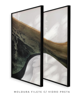 Quadro Decorativo Abstrato e Curvas - Tons Branco, Cinza e Verde-Dupla