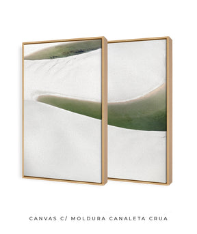 Quadro Decorativo Abstrato e Curvas - Tons Branco, Cinza e Verde-Dupla vertical