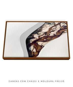 Quadro Decorativo Abstrato e Curvas - Tons de Marron, Cinza e Branco-Horizontal