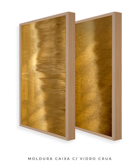 Quadro Decorativo Abstrato e curvas-Tons de dourado-Dupla vertical